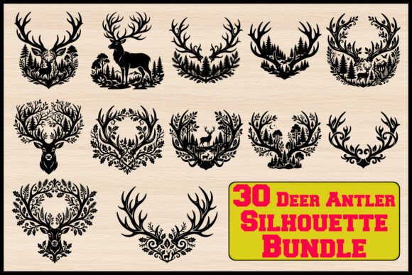 30 Deer Antler Silhouette SVG Bundle for Crafts and Graphics