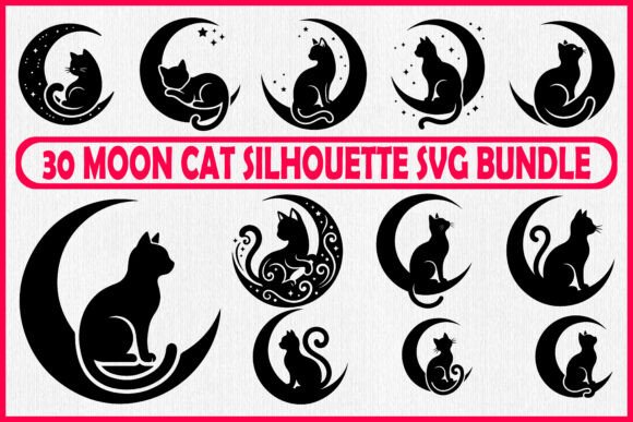 30 Moon Cat Silhouette SVG Bundle
