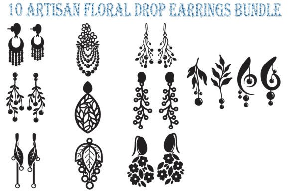 Artisan Floral Drop Earrings Bundle Graphics for Crafts
