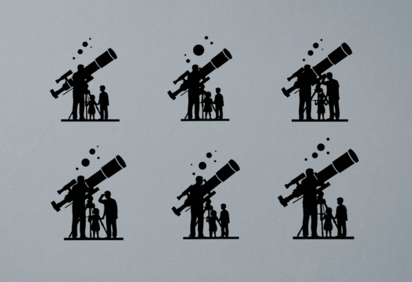 Family Stargazing Telescope Silhouette Graphics for Crafts