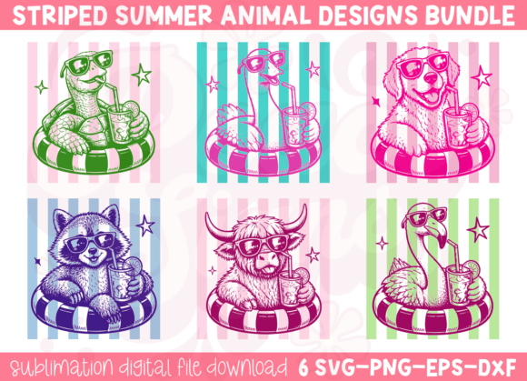 Funny Striped Summer Animal SVG Bundle Graphics