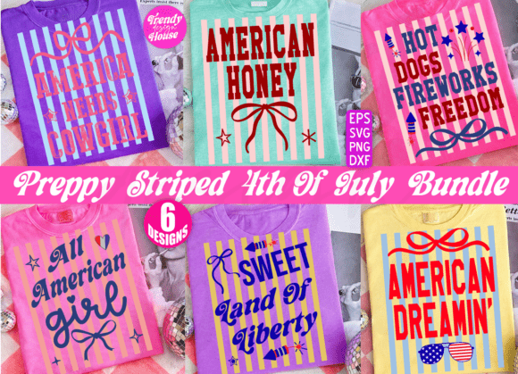 Preppy Striped 4th of July Graphics for T-Shirt Designs