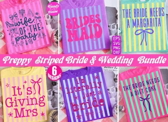 Preppy Striped Wedding Bride SVG Bundle for Graphics and T-Shirt Designs