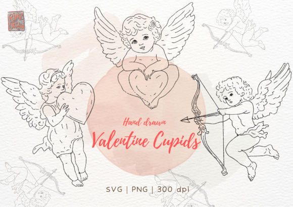 Valentine Cupids with Heart SVG Clipart Graphics