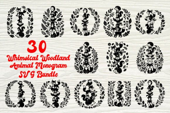 Whimsical Woodland Animal Monogram Set Graphics for Crafts
